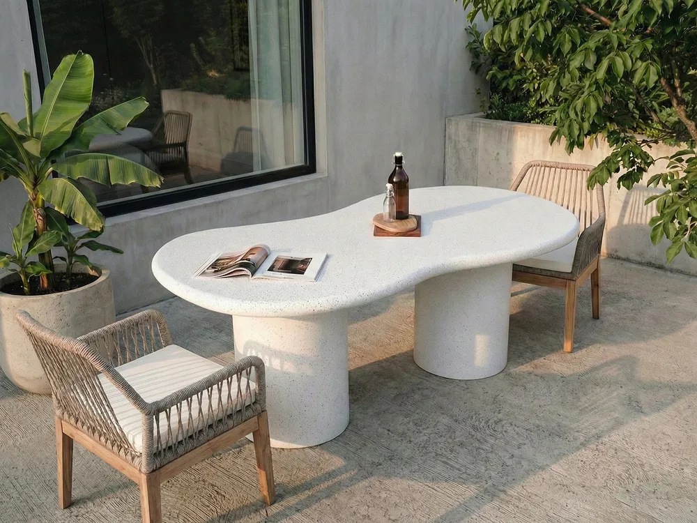 Garden Dining Table SIRMIONE 200 cm 110 cm Terrazzo Effect White_1053141
