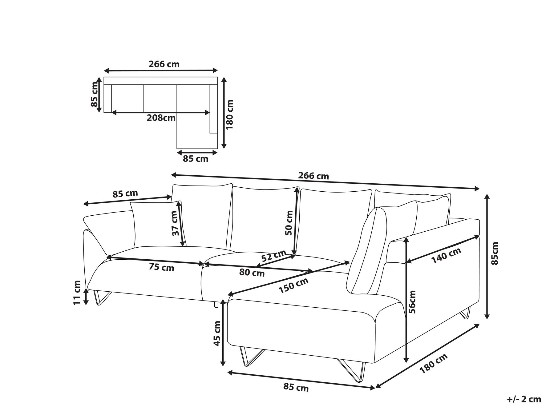 Left Hand Corduroy Corner Sofa Brown LUNNER_945662