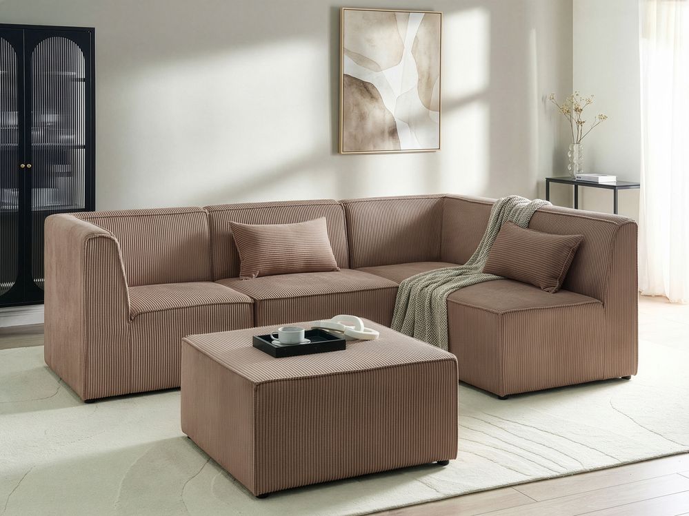 Sofá modular esquinero 4 plazas LEMVIG con otomana Pana Beige oscuro Izquierda