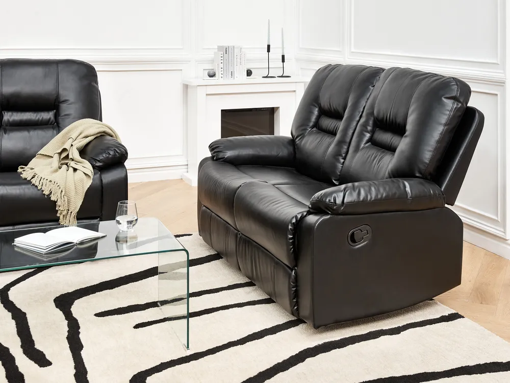 Manual Recliner Sofa 2 Seater BERGEN Faux Leather Black - Beliani.nl