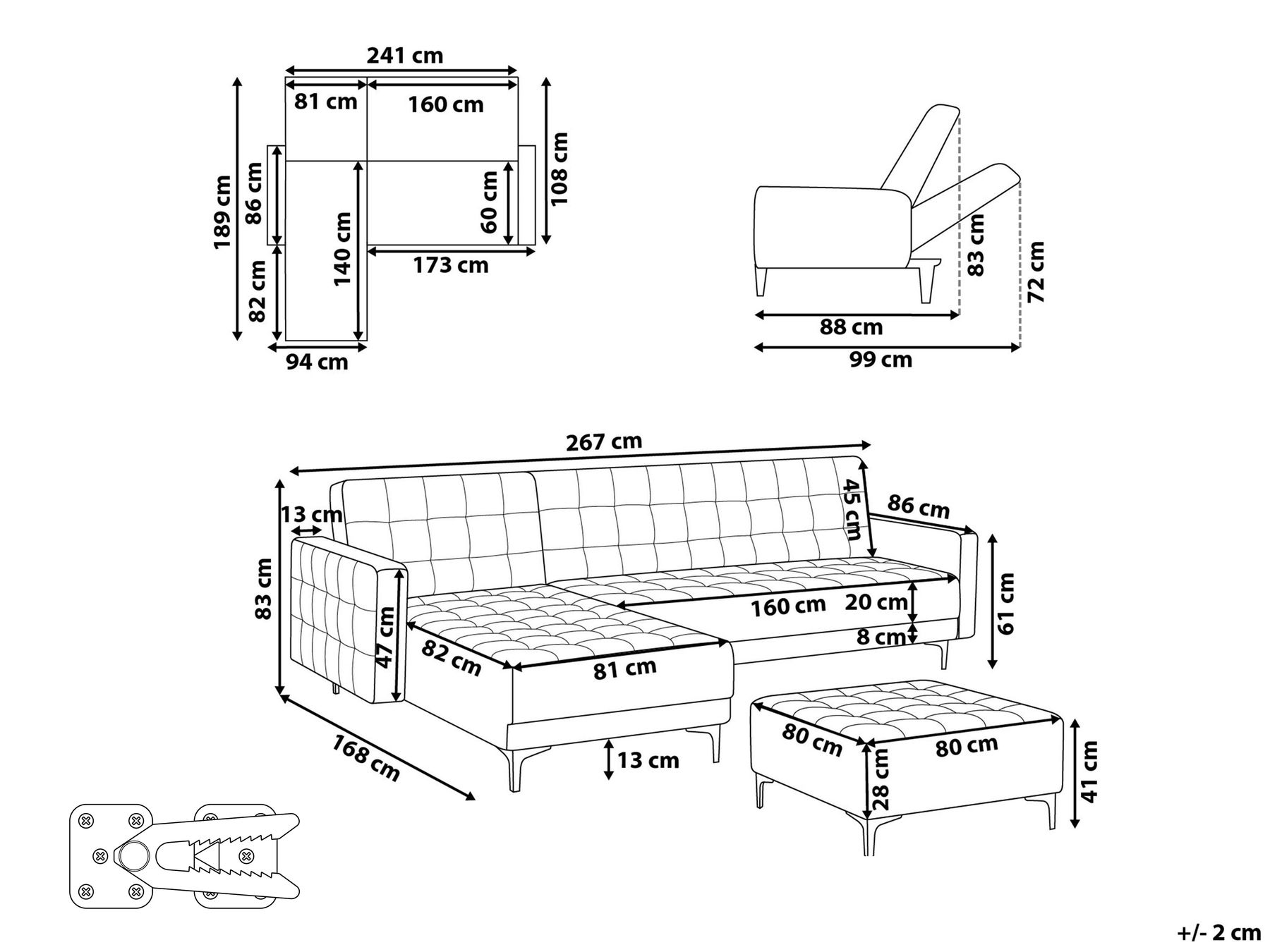 Right Hand Boucle Corner Sofa with Ottoman White ABERDEEN_959104