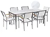 Conjunto de comedor exterior 6 plazas COSOLETO/GROSSETO Vidrio templado Efecto mármol Mármol blanco