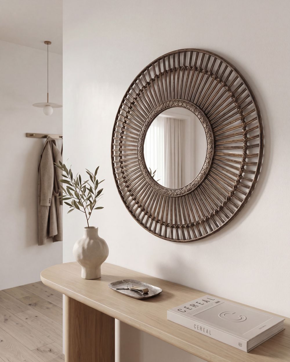 Lustro ścienne BLASITO 66 cm 66 cm Bambus Brązowy