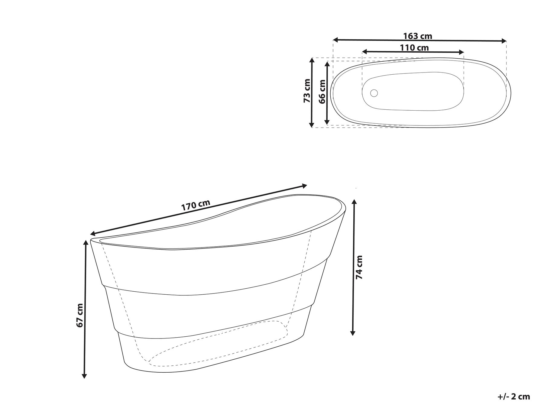 Freestanding Bathtub BUENAVISTA 1700 x 730 mm Black_751050