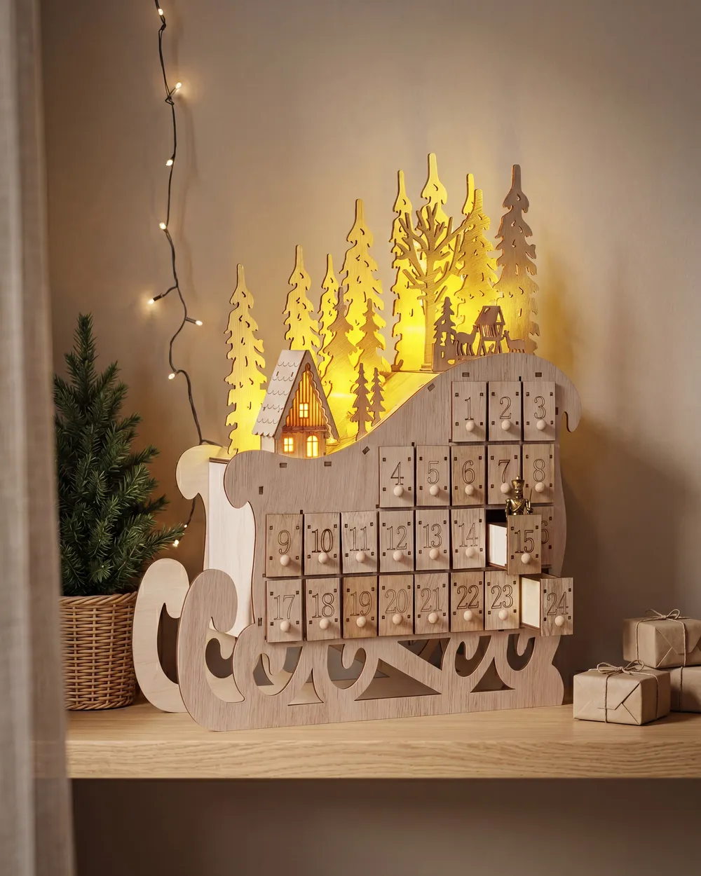 Decorazione natalizia LED IMPALA 40 cm Calendario dell'Avvento Marrone chiaro_1085178
