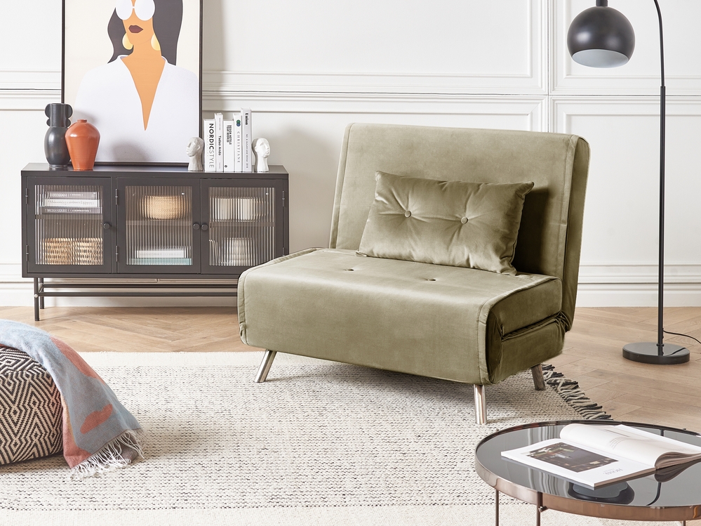 Velvet Single Sofa Bed Olive Green FARRIS Beliani
