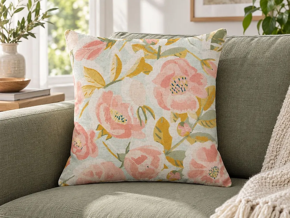 Cojín decorativo ZAHRIYE 45 x 45 cm Rosa Patrón floral_1185029