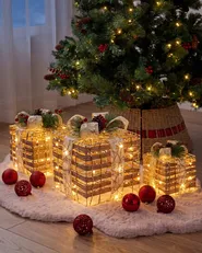Set of 3 Christmas Decorations LED TISSO 20/25/30 cm Christmas Gifts Brown_1025147