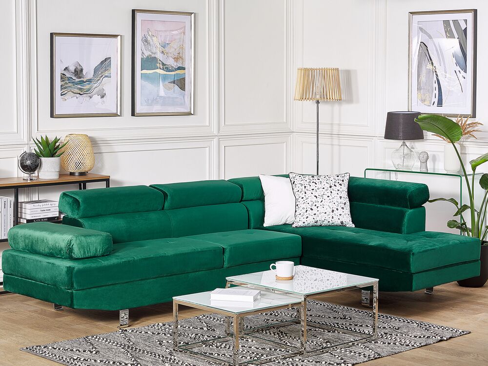 Corner Sofa NORREA Velvet Emerald Green Left Hand