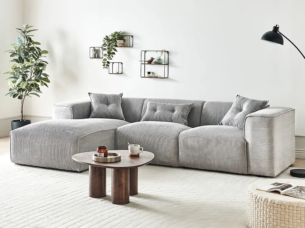 Corner Sofa DOLVA Corduroy Light Grey Right Hand_1174307