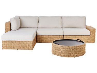 Conjunto de jardim de canto 4 lugares em rattan creme OLIVERI