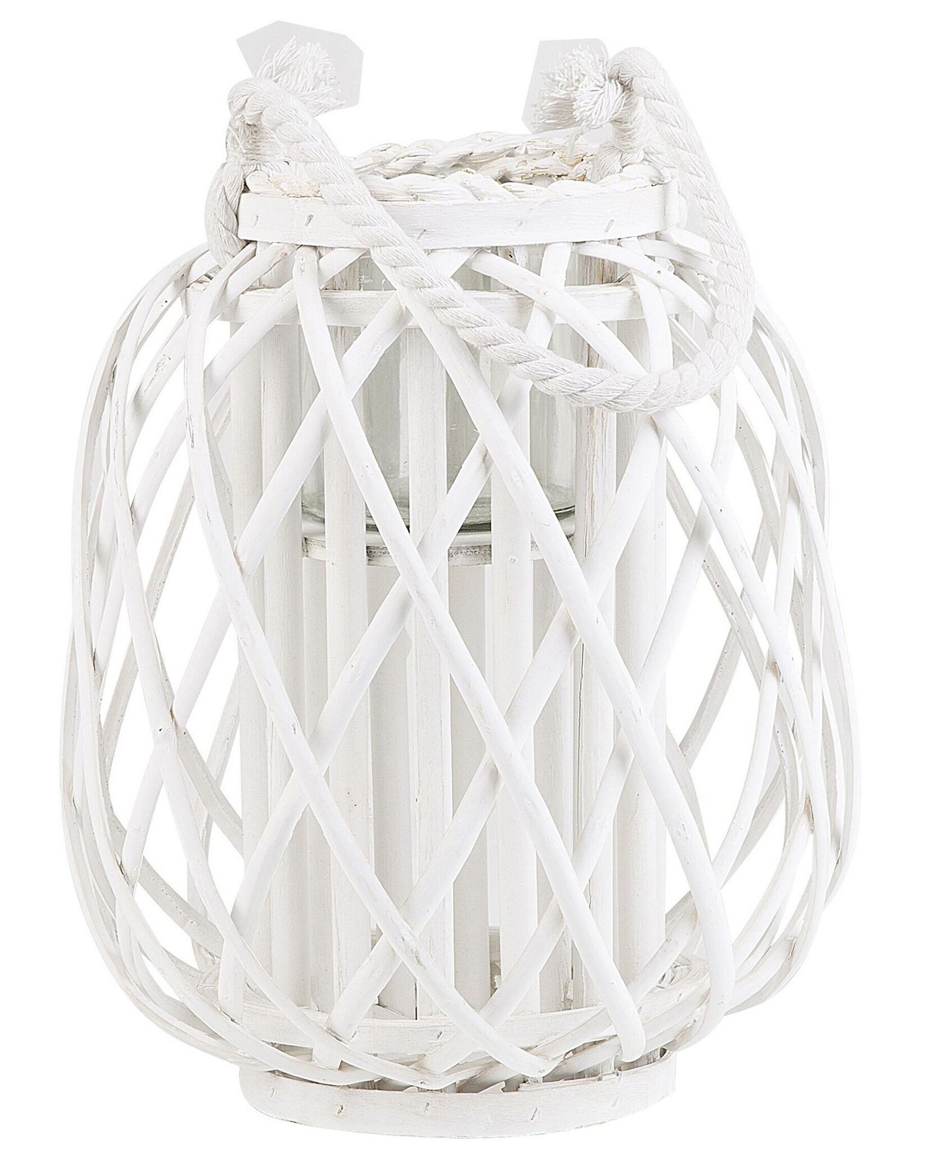 Wooden Candle Lantern 30 cm White MAURITIUS_734178
