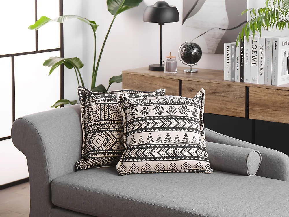 Set di 2 cuscini HENTEPE 45 x 45 cm Cotone Nero Trama geometrica_1178130