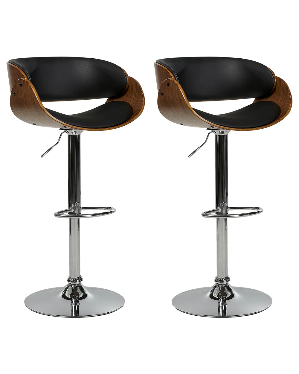 Set of 2 Bar Chairs BAKU Swivel Faux Leather Black