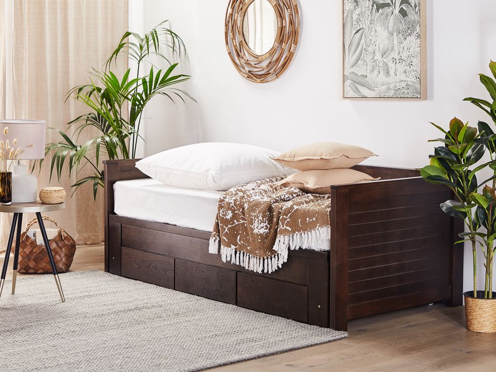 Letto con cassetti contenitori Legno CAHORS 90 x 200 cm Marrone scuro