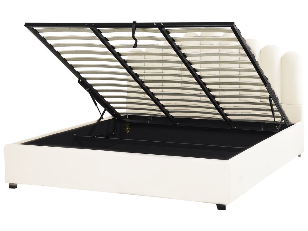 Ottoman Bed VINCENNES Velvet Off-White 180 x 200 cm (EU Super King)