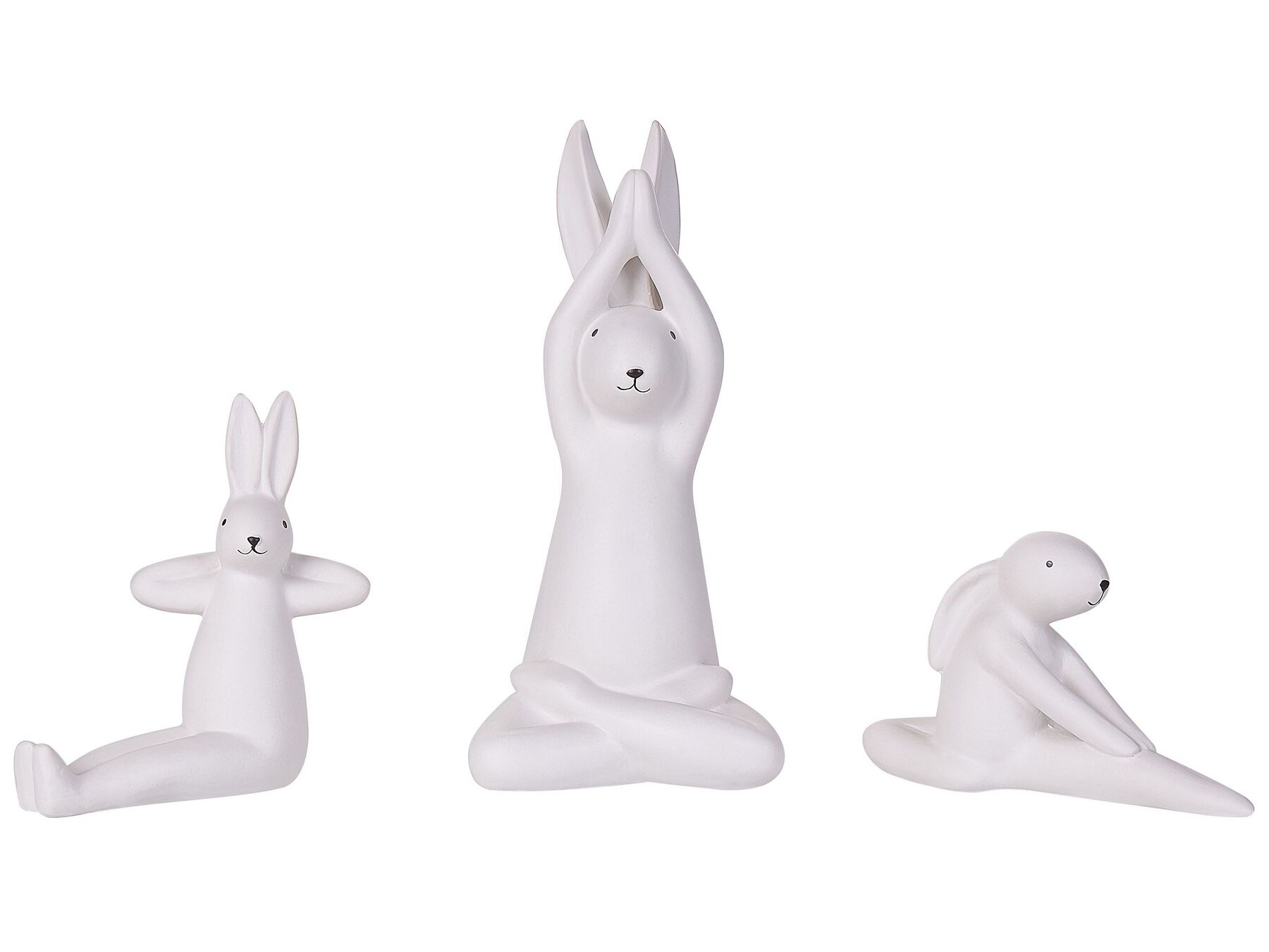 Conjunto de 3 figuras decorativas em forma de coelho cerâmica branca BREST_798708