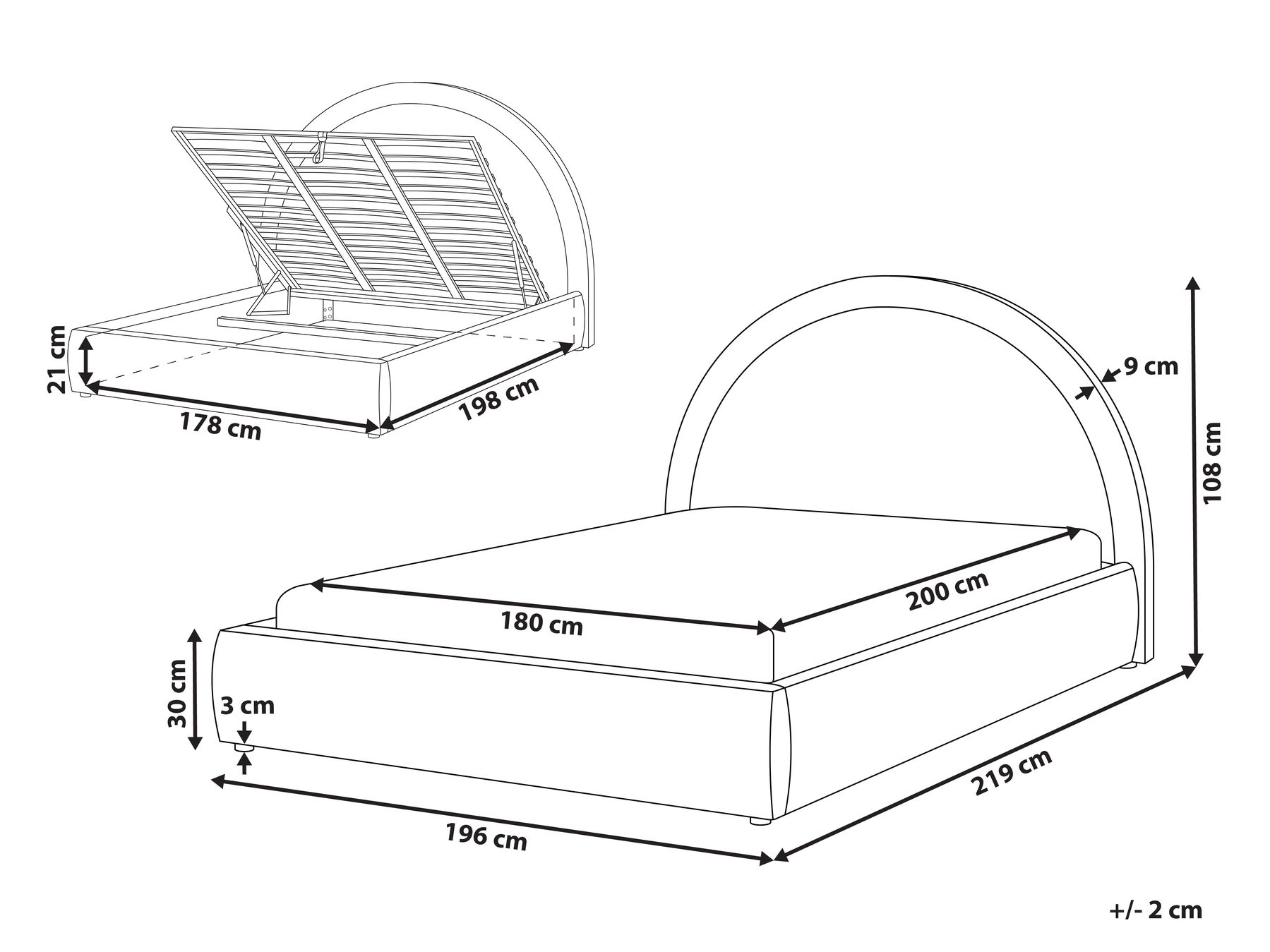 Ottoman Bed MOUZON Fabric Light Beige 180 x 200 cm (EU Super King)_1019523