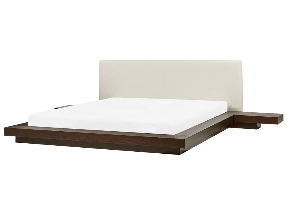 Bed with LED Faux Leather ZEN 180 x 200 cm (EU Super King) Dark Ash Wood_938488