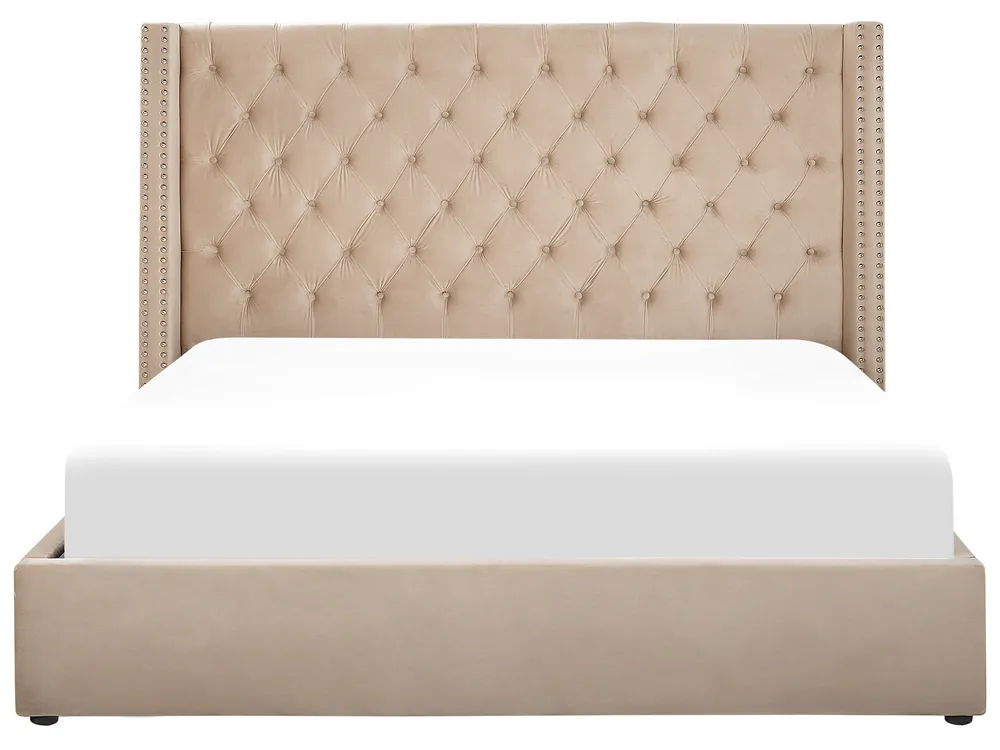 Ottoman Bed LUBBON Velvet Beige 160 x 200 cm (EU King Size)_772944