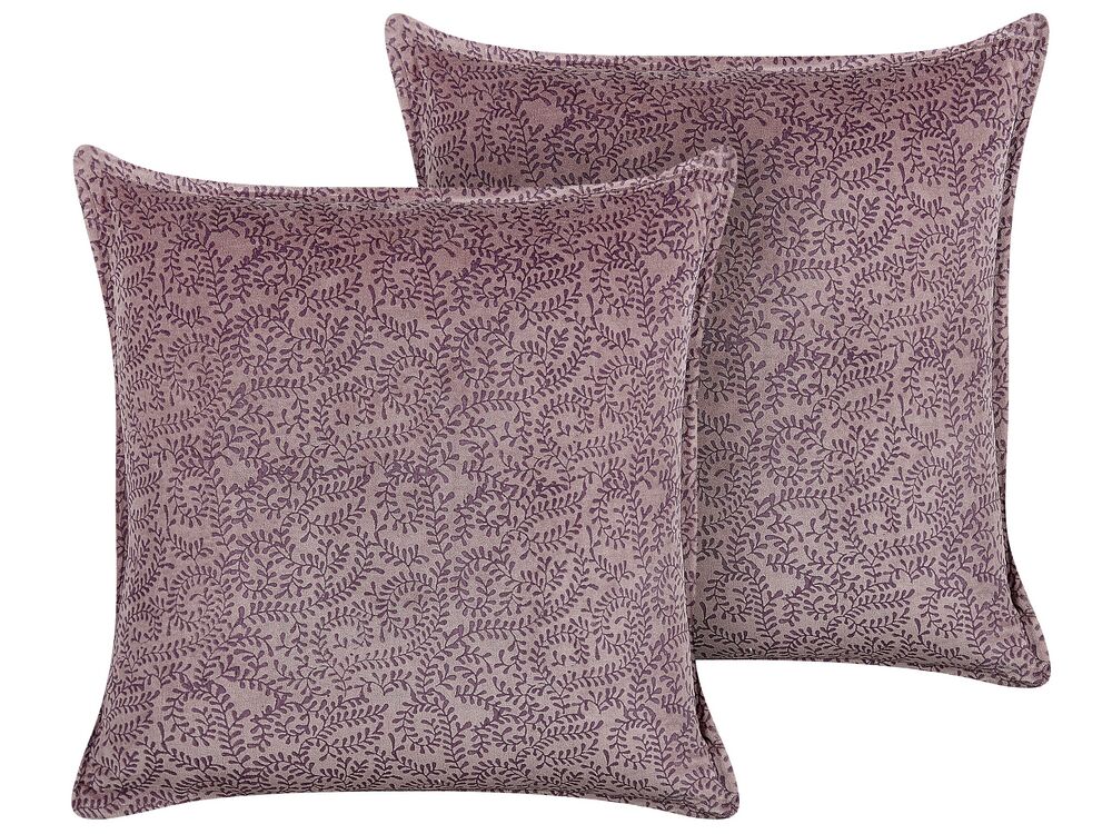 Set of 2 Decorative Cushions KALMIA 45 x 45 cm Velvet Pink Floral Pattern