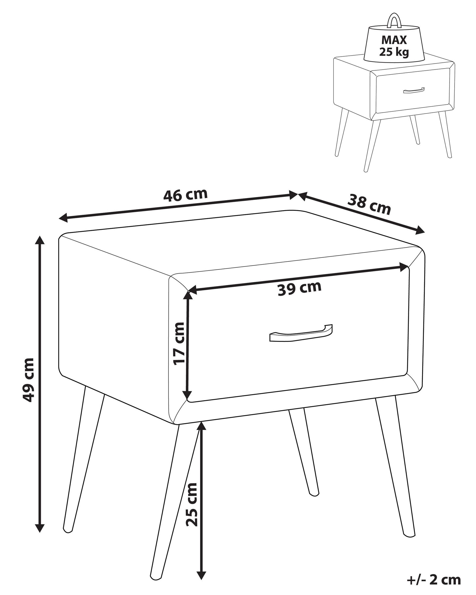 1 Drawer Corduroy Bedside Table Orange FLAYAT_968011
