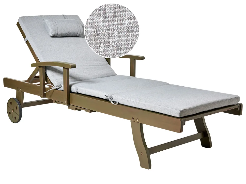 Sun Lounger with Cushion AMANTEA PREMIUM II Acacia Wood Grey