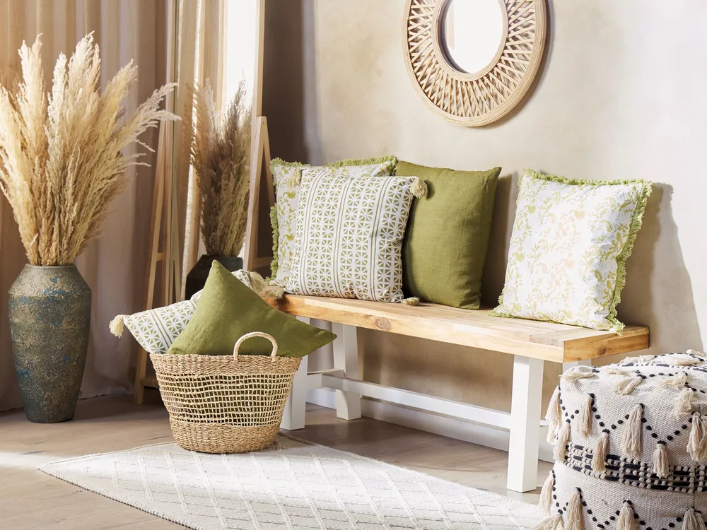 Throw Cushion SYRINGA Cotton 45 x 45 cm Green Geometric Pattern