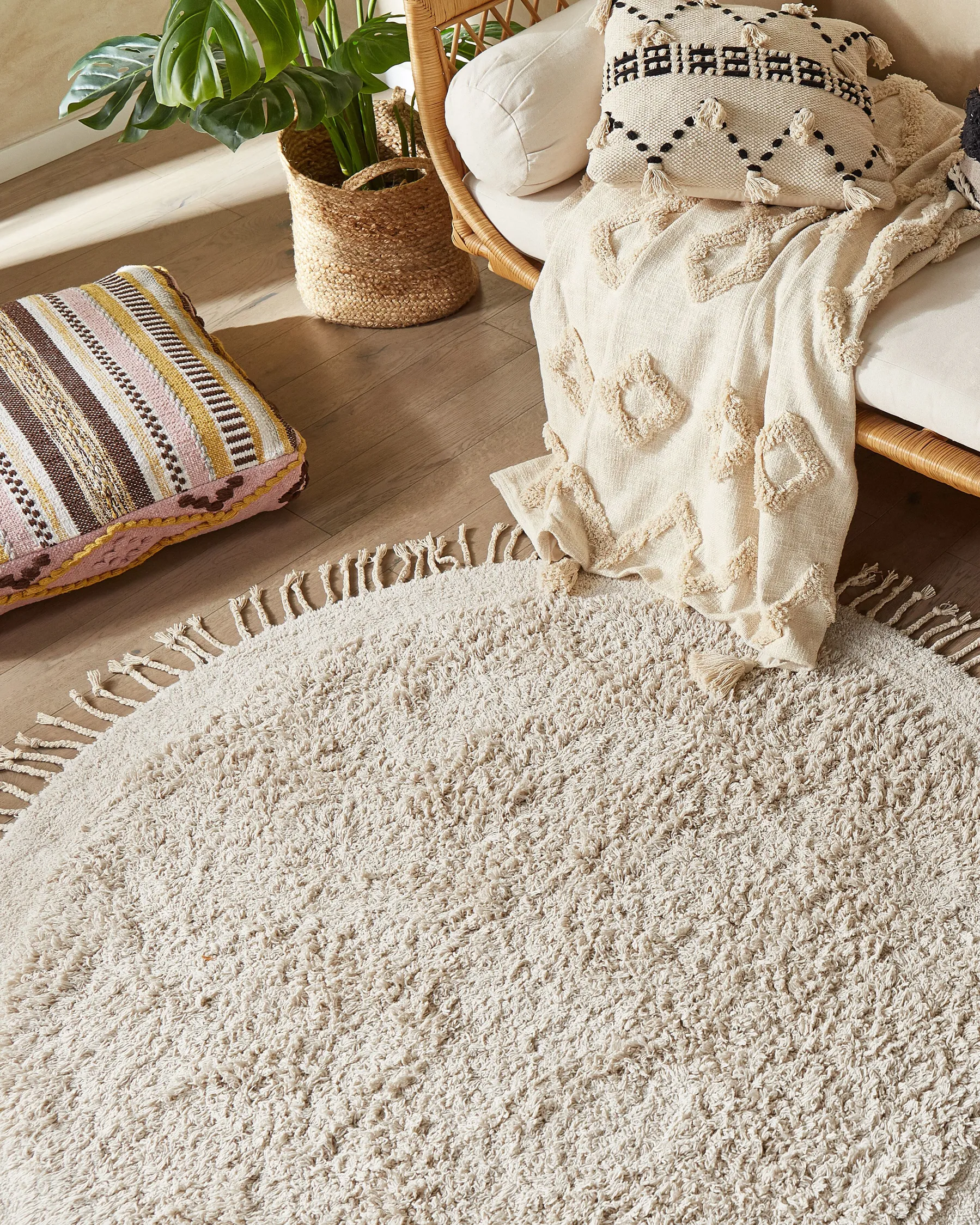 Tappeto BITLIS Beige chiaro ø 140 cm Cotone_837845