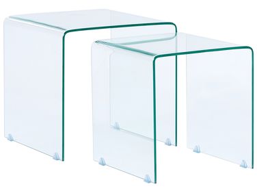 Juego De 2 Mesas Auxiliares Nido De Vidrio Transparente | Estilo Minimalista Moderno | Sin Montaje