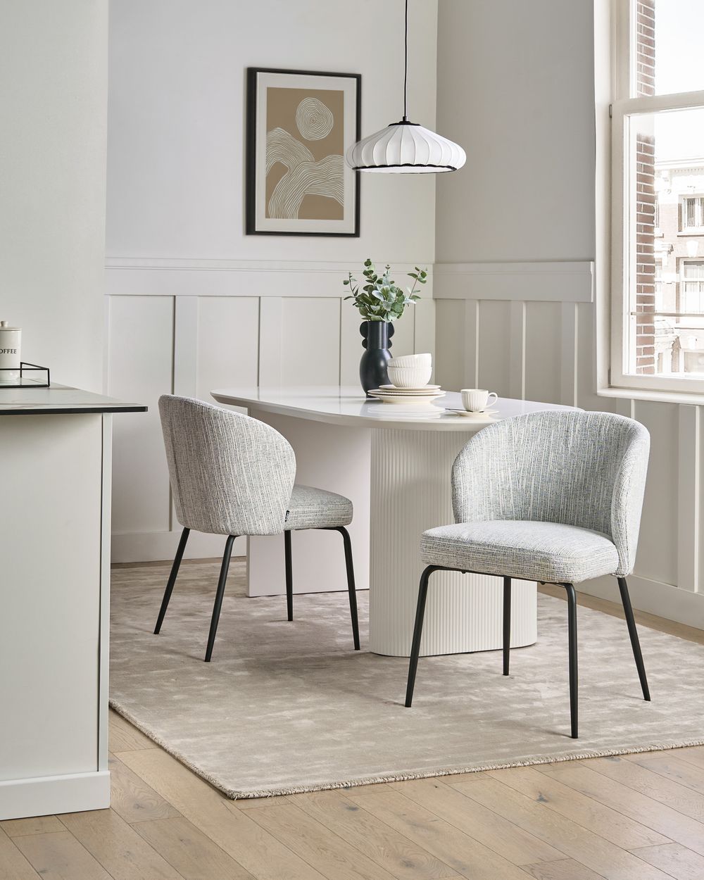 Conjunto de 2 sillas de comedor ZANA Tela Blanco/Azul