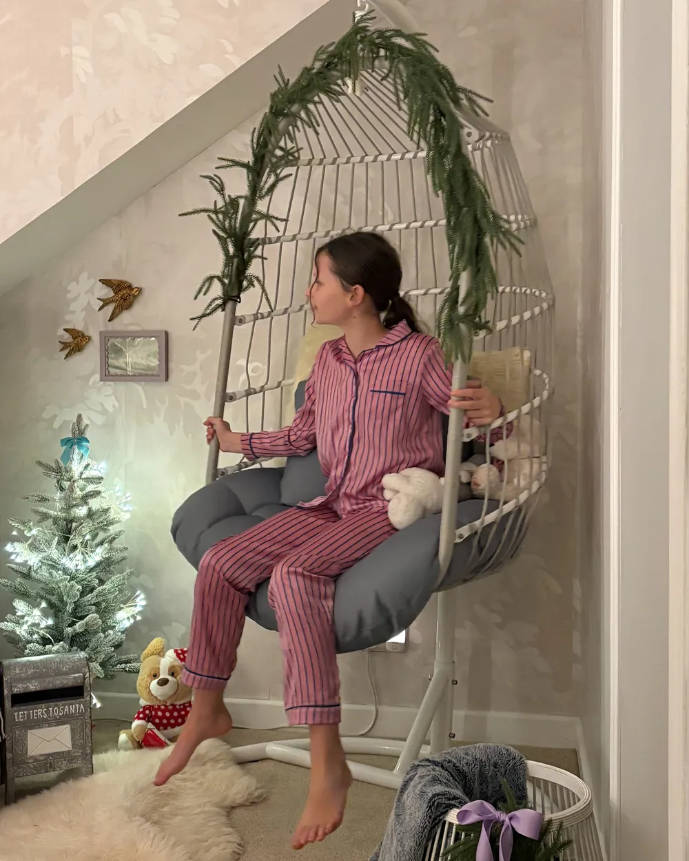 Hanging Chair with Stand ALLERA Metal White_1047391