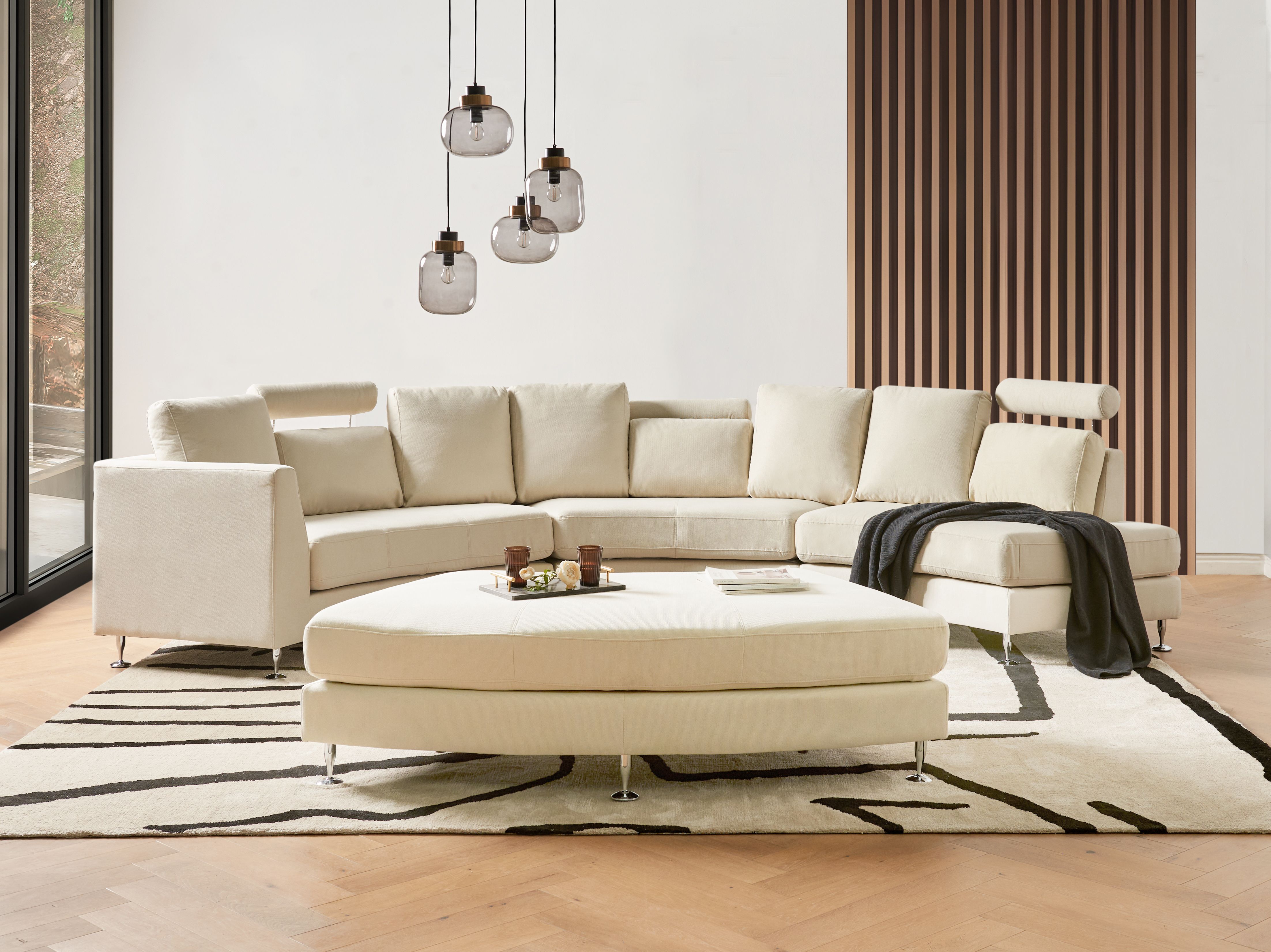 Halfronde bank ROTUNDE Stof Beige 7-zitter | Beliani.nl