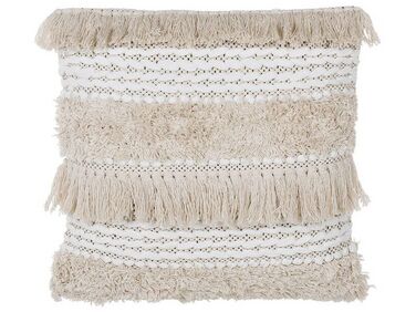 Embroidered Cushion with Tassels 45 x 45 cm Beige VILLUR