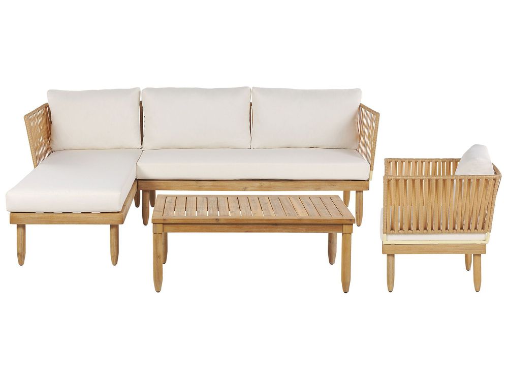 Garden Lounge Set with Table 4 Seater CREMONA Acacia Wood Light Brown/ Off-White Right Hand