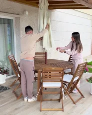 Set da pranzo da giardino 6 posti TOLVE con Ombrellone (12 opzioni) Legno d'acacia Marrone_994212