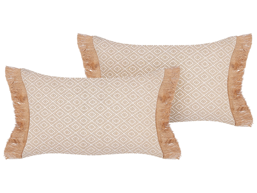 Set of 2 Cushions with Tassels 30 x 50 cm Beige BOATH Beliani