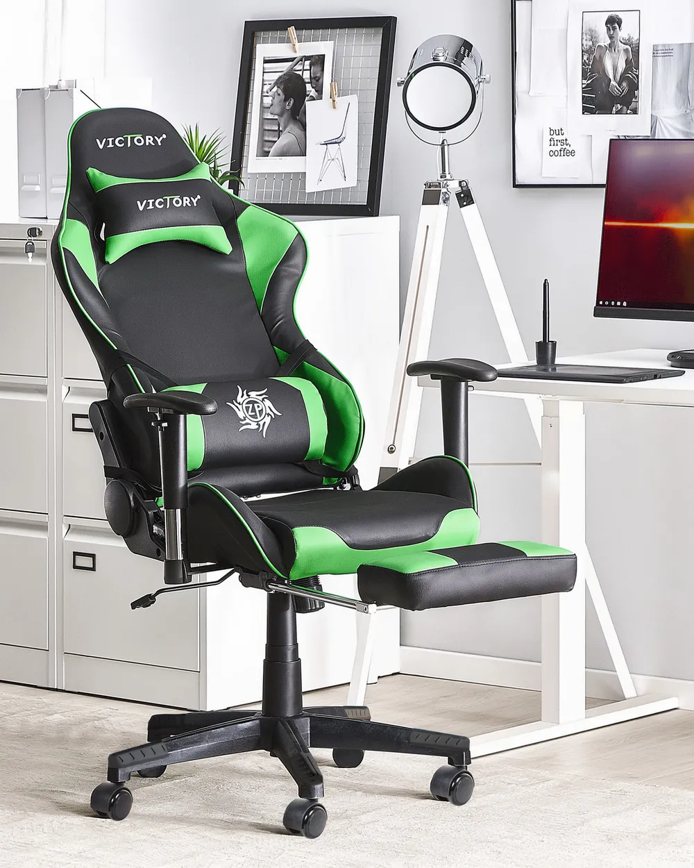 Desk Different Gaming Chairs Gaming Chair VICTORY Faux Leather Green