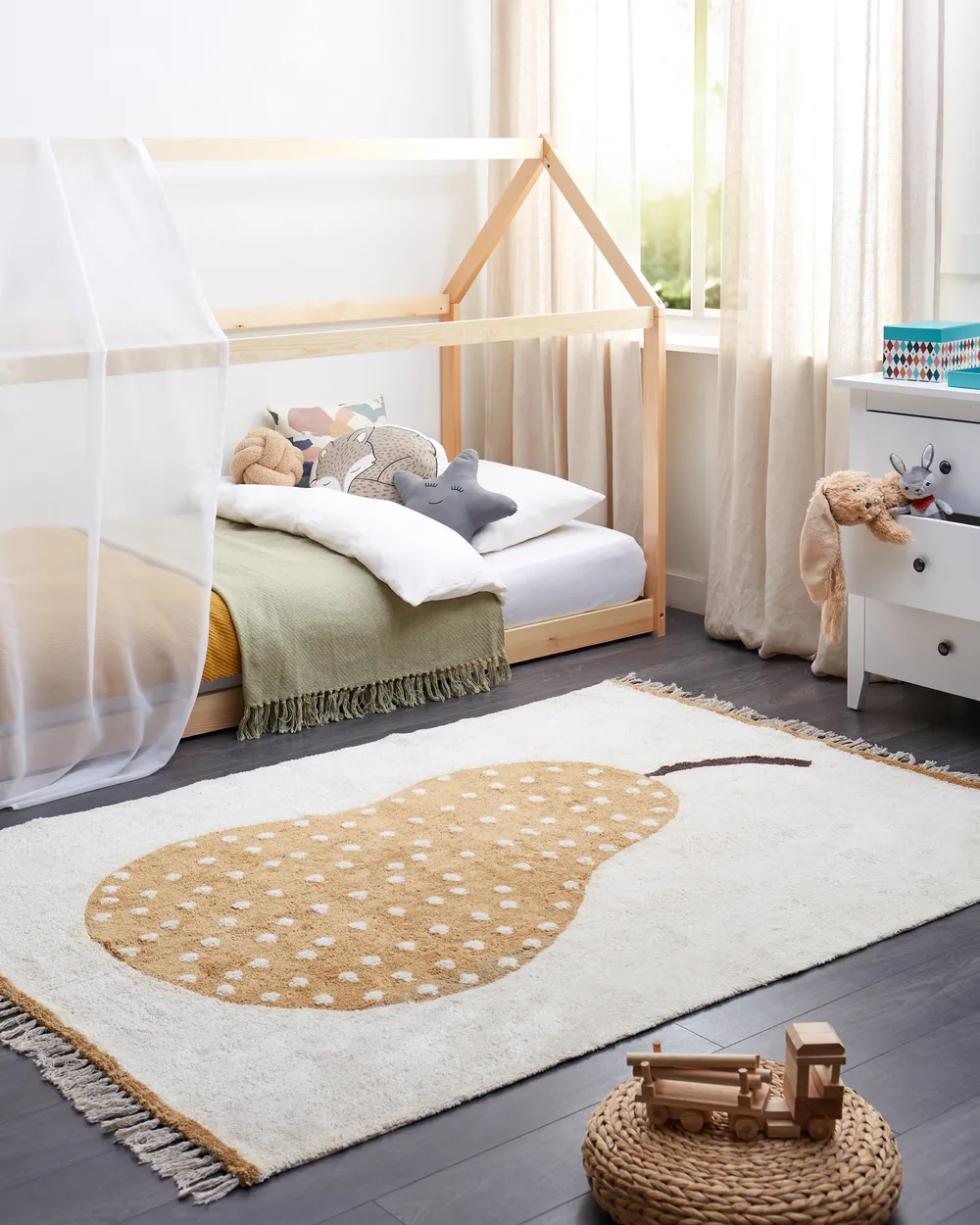 Kids Rug KHIDARI Mustard Off-White 140 x 200 cm Cotton