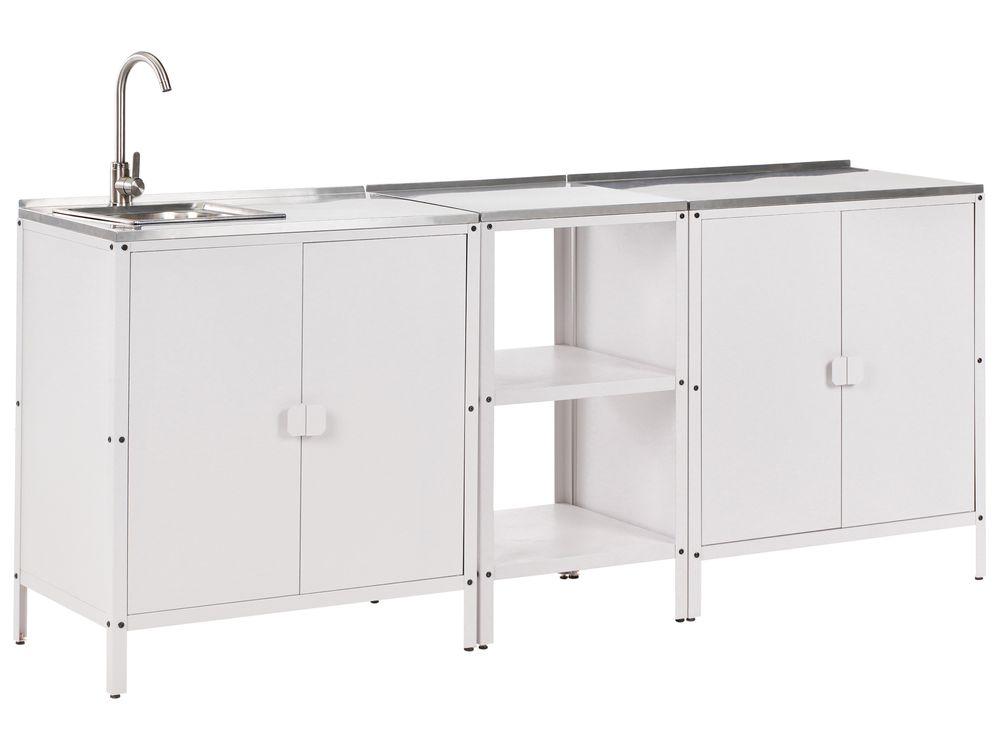 3 Piece Outdoor Kitchen Set with Sink VILAMA White Metal