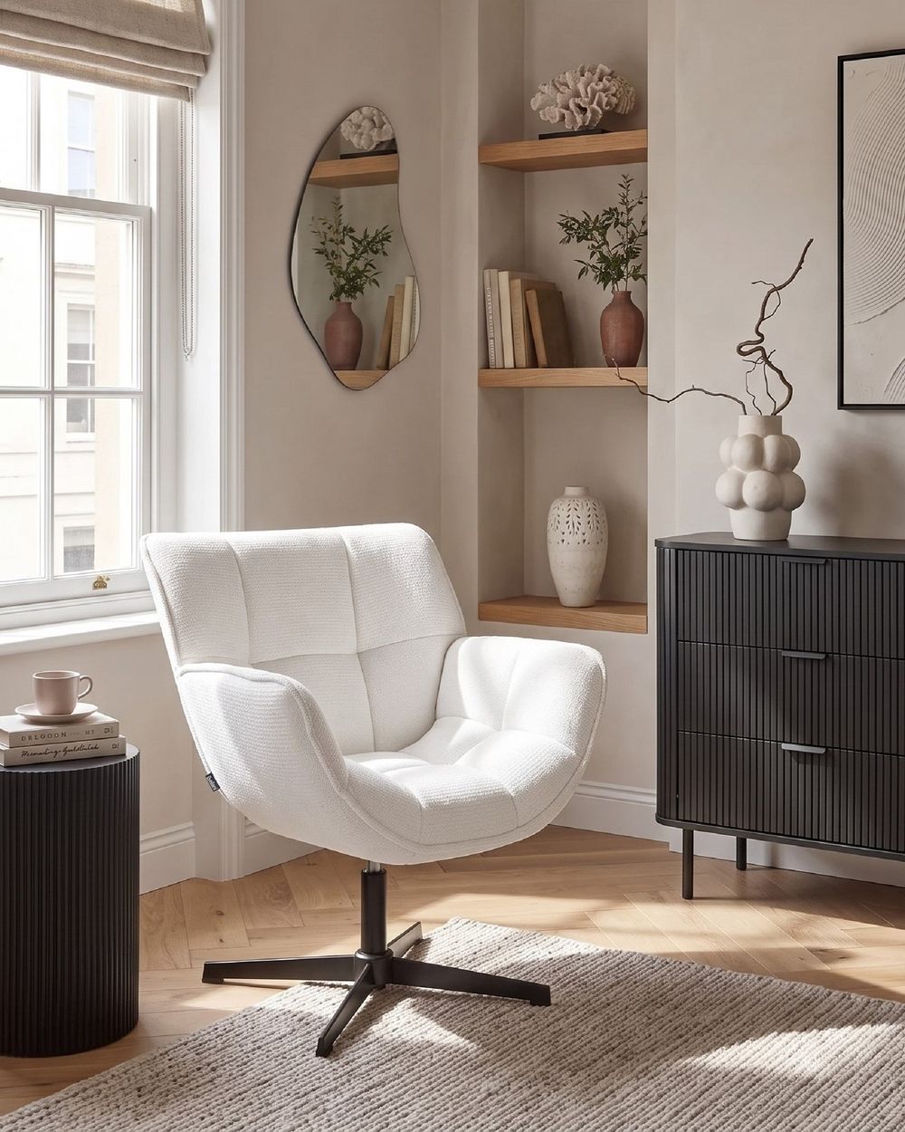 Swivel Armchair AUMA Fabric White