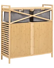Mobile per la lavanderia con ante ribaltabili e contenitori CEJAR 88 cm Bambù Marrone chiaro_1144818