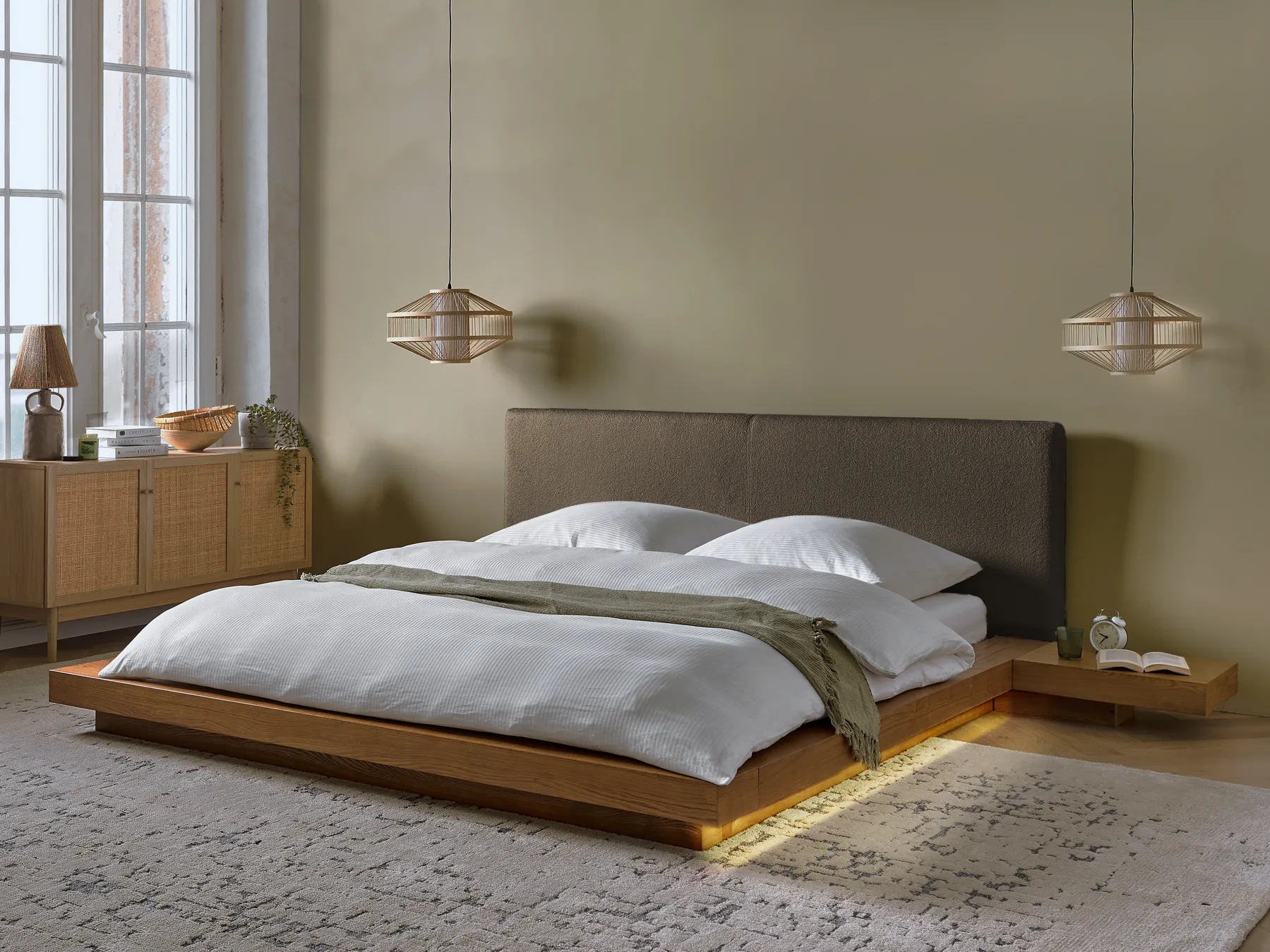 Łóżko LED Boucle ZEN 180 x 200 cm Jesion naturalny_1079770