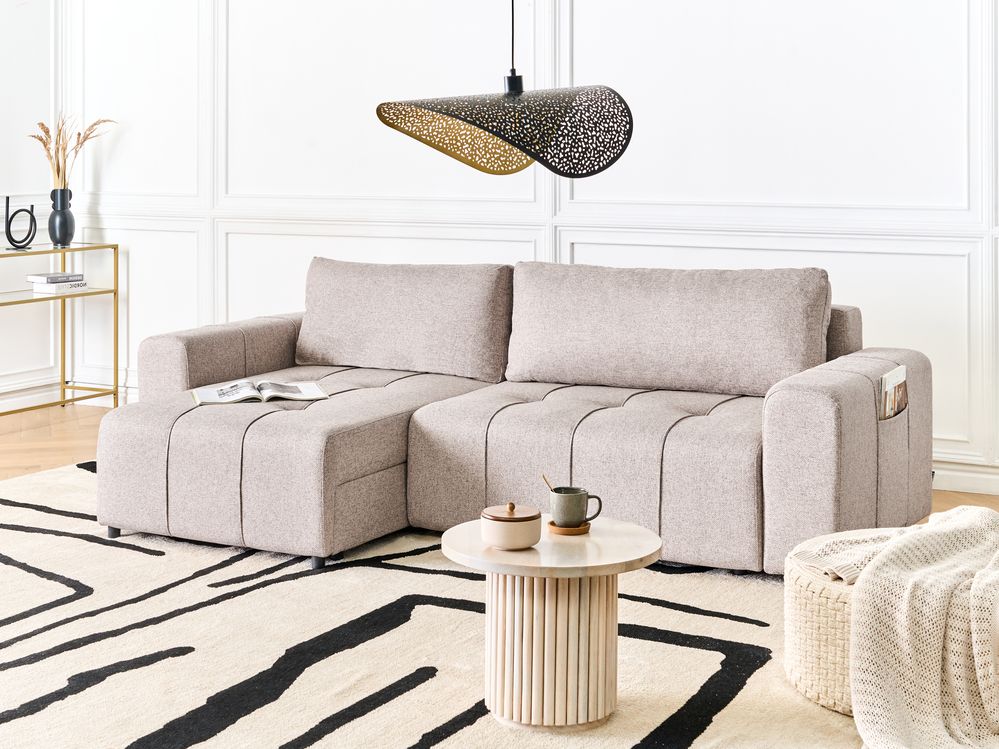 Corner Sofa 4 Seater LUNNER Corduroy Beige Left Hand | Beliani.co.uk