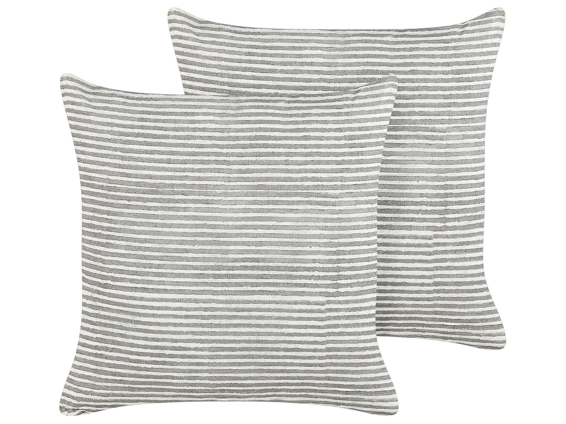 Conjunto de 2 almofadas decorativas às riscas em linho cinzento e branco 50 x 50 cm KANPAS_904760