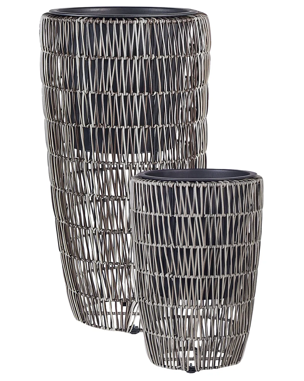 Set of 2 Plant Pots CHELONE PE Rattan 26/34 cm Brown