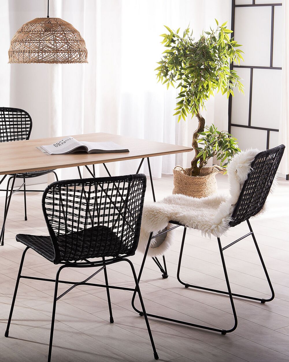 Set of 2 Rattan Dining Chairs Black ELFROS Beliani