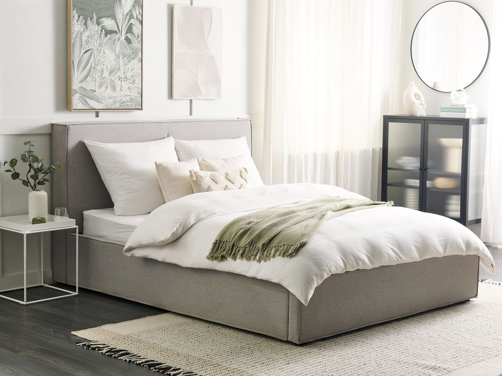 Ottoman Bed MOISSAC Fabric Light Grey 160 x 200 cm (EU King Size)