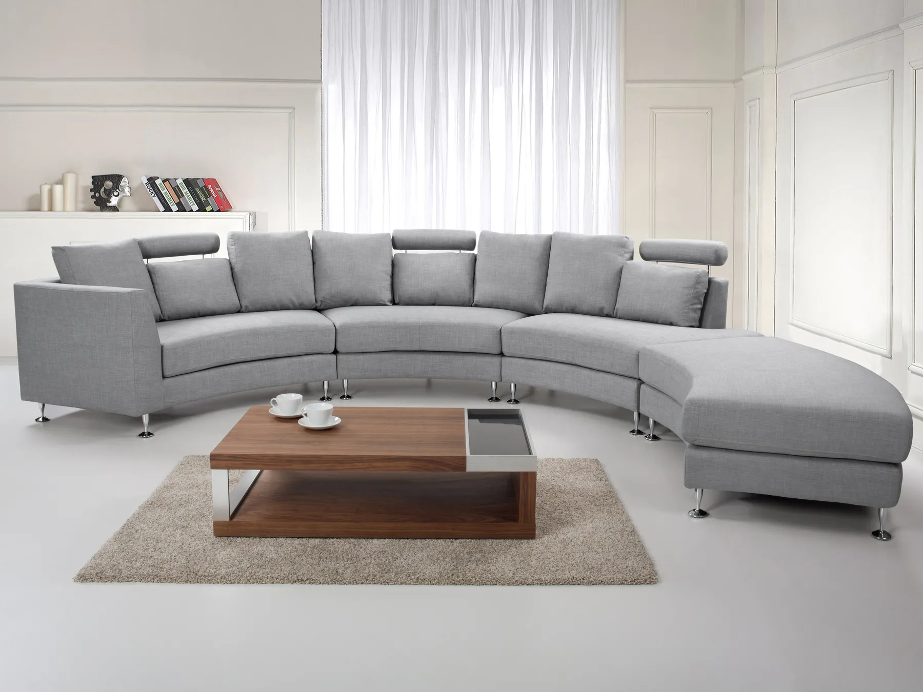 Curved Sofa 7 Seater ROTUNDE Fabric Light Grey_768287