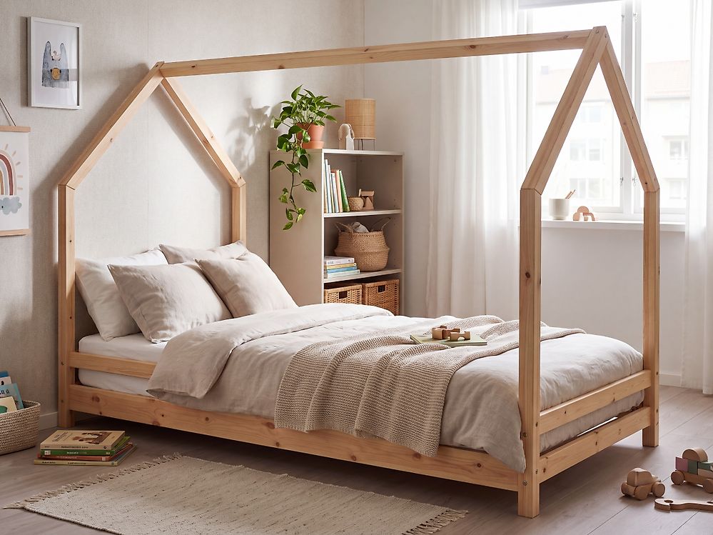 Børneseng Hus Fyretræ APPY 90 x 200 cm Lysebrun